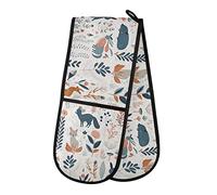 Renard Lapin Chat et Plantes Fleurs Double Gant de Cuisine Antidérapant Cuisine Four Manique Manique Manique Chaudes Casseroles et Poêles, Barbecue, Cuisson, Micro-ondes, 88,9 x 17,8 cm