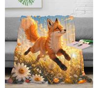 Renard Prairie Impression Plaid, Microfibre Polaire pour Canapé et Lit | 50x60inch Microfibre polaire douce, lavable en machine, respirant, cadeau fleurs renard, idéal pour offrir