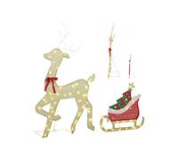 Renne et traîneau lumineux de Noël 95 LEDs blanc chaud 8 modes