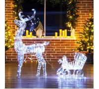 Renne et traîneau lumineux de Noël - Outsunny - 170 LED - intérieur et extérieur - PP et métal - 60x29x115cm - argenté