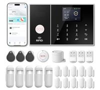 RenseCum Alarme maison sans abonnement sans fil WiFi + 4G pour maison et appartement, kit alarme connectée Smart Life, alertes par appel & SMS, compatible Alexa & Google Assistant (Lot de 24 articles)