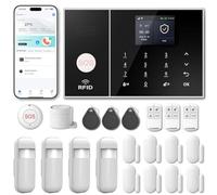 RenseCum Alarme maison sans abonnement sans fil WiFi + 4G pour maison et appartement, kit alarme connectée Smart Life, alertes par appel & SMS, compatible Alexa & Google Assistant (Lot de 21 articles)