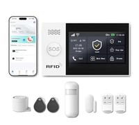 RenseCum Alarme Maison sans Fil WiFi 4G sans Abonnement, Kit Alarme Maison Connectée 8 Pièces avec Écran Tactile 4,3", Sirène 120 DB, Détecteurs Mouvement et Porte/Fenêtre (Lot de 8 Articles)