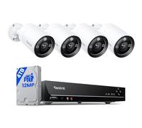 Reolink 12MP Kit Vidéo Surveillance avec 8CH 4To NVR, Détection par IA | 4 X Caméra IP PoE, Détection de Personne/Véhicule, Vision Nocturne en Couleur, Audio Bidirectionnel, RLK8-1200B4-A-4TB