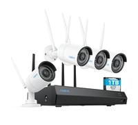 Reolink 5MP Kit Caméra Surveillance WiFi Extérieure, Bi-Bande 5GHz/2,4GHz | Détection Intelligente, Vision Nocturne, NVR 12CH avec 1To, Enregistre 24/7, IP67, Matériau Métallique, RLK12-500WB4