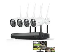 Reolink 8MP WLAN Système de surveillance extérieur, 4X 4K 8MP WiFi 6 caméra de surveillance & 12CH 2TB WiFi NVR, détection de personnes/véhicules/animaux
