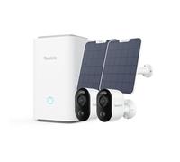 Reolink Argus 3 Ultr Panneau solaire x2 avec Home Hub, 4K 8MP Batterie Set caméra de surveillance extérieure, Vision de nuit, 2.4/5GHz, Gestion & stockage centralisés