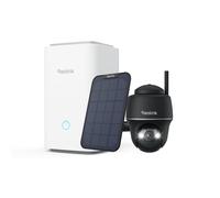 Reolink Argus PT+Panneau solaire avec Home Hub, Kit de caméra de surveillance 2K+ 5MP sur batterie, 5/2,4 GHz, détection intelligente, vision nocturne couleur, avec carte SD 64GB, noir