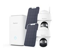 Reolink Argus PT+Panneau solaire x2 avec Home Hub, 2K+ 5MP Batterie Set caméra de surveillance extérieur, 5/2,4 GHz, Smart-détection, vision nocturne couleur, avec carte SD 64GB