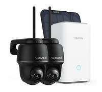 Reolink Argus PT Ultr Panneau solaire x2 avec Home Hub, Kit caméra de surveillance 4K 8MP batterie, 5/2,4 GHz, 360° pivotant, avec carte SD 64GB, Noir