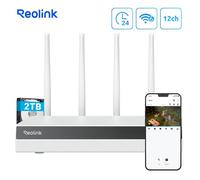 Reolink Caméra de Systèmes NVR 2.4/5GHz Wi-Fi 6 12 Canaux, Enregistrement 24/7,HDD 2To Intégré,Supporte Caméras Reolink WiFi,Blanc