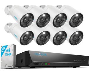 Reolink Système de caméra PoE 12MP, NVR 16 canaux avec 4TB HDD pour enregistrement 24/7 et 8 caméras de surveillance sphériques avec détection de personnes/de véhicules, audio bidirectionnel, spotligh