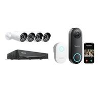 Reolink système NVR CCTV 8 canaux RLK8-410B4-5MP avec 4 caméras PoE 5 MP + Sonnette vidéo Filaire 2K+ 5 MP avec Carillon, Angle de Vue de 180°, détection IA et appels vidéo