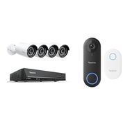 Reolink système NVR CCTV 8 canaux RLK8-410B4-5MP avec 4 caméras PoE 5 MP + Sonnette vidéo PoE 5 MP avec Carillon, Angle de Vue de 180°, détection IA et appels vidéo