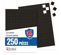 REORDA® Plaquettes Magnétiques Autocollantes 250 Pièces - Plaquettes et Bandes Magnétiques Adhésives - Colle Ultra-Forte - Aimants Plats Puissants - Film Magnétique Flexible à Découper pour DIY