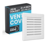 Repa Market Housses d'aération carrées blanches de 100 x 100 mm (taille extérieure) pour murs - Aérations d'admission d'air en plastique - Housse de grille avec écran en maille de nylon - Grilles de