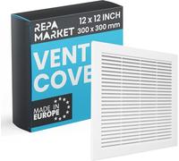 Repa Market Housses d'aération carrées blanches de 300 x 300 mm (taille extérieure) pour murs - Aérations d'admission d'air en plastique - Housse de grille avec écran en maille de nylon - Grilles de