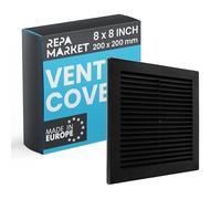 Repa Market Housses d'aération carrées noires de 200 x 200 mm (taille extérieure) pour murs - Aérations d'admission d'air en plastique - Housse de grille avec écran en maille de nylon - Grilles de