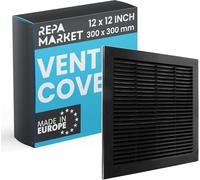Repa Market Housses d'aération carrées noires de 300 x 300 mm (taille extérieure) pour murs - Aérations d'admission d'air en plastique - Housse de grille avec écran en maille de nylon - Grilles de
