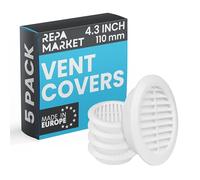 Repa Market Lot de 5 couvercles d'aération blancs de 110 mm avec écran en maille - Grille d'aération en plastique - Grille d'aération à persiennes pour intérieur et extérieur - Grille d'aération CVC