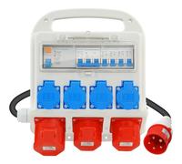 Répartiteur de courant 230 V/400 V - 2 prises Schuko avec interrupteur, interrupteur FI, IP44, en saillie, pour l'intérieur et l'extérieur, répartiteur de courant de chantier avec câble CEE 5G4 80 cm