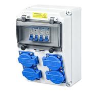 Répartiteur de courant de chantier 16 A 230 V - Boîtes de distribution murale avec disjoncteur, interrupteur de distribution de courant prise, interrupteur FI et compteur, montage en saillie