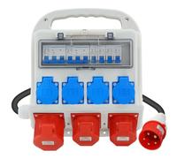 Répartiteur de courant de chantier 32 A - 4 x 230 V + 2 x 16 A 400 V CEE + 1 x 32 A 400 V CEE, étanche IP44, avec interrupteur FI/LS, câble CEE 5G4 80 cm, mobile pour chantier et atelier