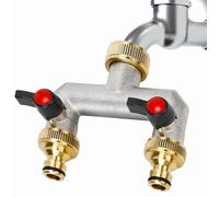 Répartiteur de raccordement d'eau à 2 voies - En laiton - Raccord de tuyau 3/4" - 2 adaptateurs 1/2" avec robinet à boisseau sphérique - Pour système d'irrigation de jardin