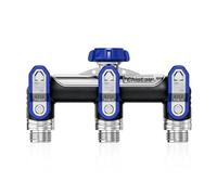 Répartiteur de tuyau d'arrosage, grand débit de 1,9 cm, répartiteur de robinet 3 voies, connecteur de tuyau de robinet en alliage de zinc robuste de 6,1 cm, poignée en métal extra longue avec valve