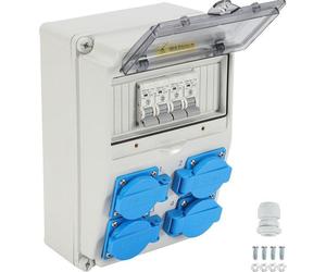 Répartiteurs électriques muraux Répartiteur CEE IP44 Adaptateur mural pour montage mural Prise murale pour chantier Interrupteur électrique 4x 16 A/230 V Disjoncteurs différentiels (MCB)