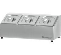 Repas Acier inoxydable Récipients pour ingrédients | 3 x 1/6 GN Récipients avec pieds en caoutchouc | 51 x 24,5 x 21,5 cm