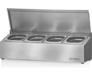Repas Récipient à ingrédients en acier inoxydable, 4 x 1/6 récipients GN avec pieds en caoutchouc, Récipient chauffant, Bar à salade