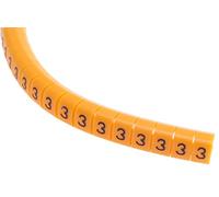 Repère câble à pression, Ø câble 4 ? 5mm, texte : 3, Noir sur Orange, Bobine de 100 Unités