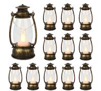 Reperla Lot de 12 mini lanternes décoratives avec bougie LED vacillante - Lanternes à bougie en vrac de 15,2 cm - Lanterne vintage pour décoration de fête occidentale - Piles incluses (laiton)