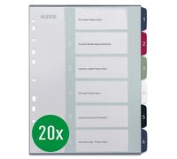Leitz 12360000 Lot de 20 intercalaires A4, 1 à 6, 6 intercalaires, couverture inscriptible, extra large, en polypropylène, multicolore, style
