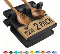 Repose Cuillère Cuisine, Pack de 2 - Pose Cuillère Cuisine avec Égouttoir - Porte Ustensiles Cuisine Thermorésistant, sans BPA - Ustensiles pour Poser les Spatules, les Pinces et les Louches (Noir)