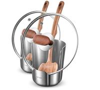 Repose-Cuillère et Support Couvercle 2-en-1, Organiseur Cuisine Inox | Inox 304 épaissi, monobloc robuste, Gain de place idéal pour appartements, camping-cars et maisons(2 pcs)