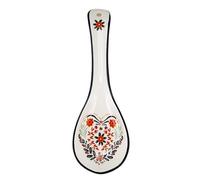 Repose Cuillère Jolène en Faïence, Motif Cœur Floral Folk, Fond Crème avec Finitions Terracotta, 23,5 x 8 cm