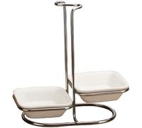 Repose-cuillère, porte-couvercle, porte-couverts porte-chapstick en céramique double louche porte-cuillère debout debout repose-cuillère en acier inoxydable repose-cuillère support d'économie vertical
