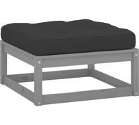 Repose-pied de jardin avec coussin Gris Bois de pin massif