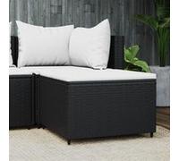 vidaXL Repose-Pied de Jardin avec Coussin Noir résine tressée, Pouf, Pouf Ottoman, Tabouret de Jardin, Repose-Pieds, Repose-Pieds extérieur