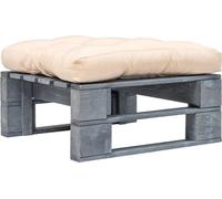 Repose-pied palette de jardin avec coussin en sable gris bois