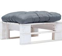 Repose-pied palette de jardin avec coussin gris Blanc Bois