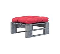 vidaXL Pouf d'extérieur en palettes avec coussin, rouge, bois et gris