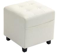 Repose pied salon - HOMCOM - siège rembourré capitonné en tissu aspect lin - poche latérale - 35 x 35 x 35 cm - crème