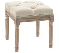 Repose pied salon - HOMCOM - siège rembourré en tissu aspect lin avec pieds en bois d'hévéa - 40 x 40 x 43 cm - beige