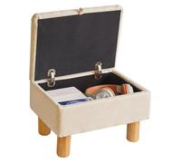 Repose-pieds avec rangement, banc pour les pieds en tissu avec pieds en bois, couleur beige