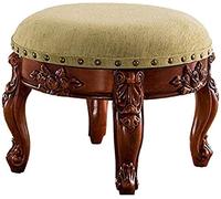 Repose-pieds capitonné vintage en cuir sculpté avec bouton de rangement rond, décoration européenne élégante pour canapé et table basse, élégant et fonctionnel