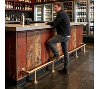 Repose-pieds de Bar Rail Repose-pieds Mural et Au Sol Style Champagne Doré, Accessoires pour Repose-pieds de Comptoir D'hôtel/Restaurant, Kit de Repose-pieds Style Industriel(240cm(94 1/2"))