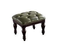 Repose-pieds en cuir vert - Tabouret bas en bois massif pour salon et chambre à coucher, élégant tabouret à langer et siège de salon polyvalent avec base en noyer